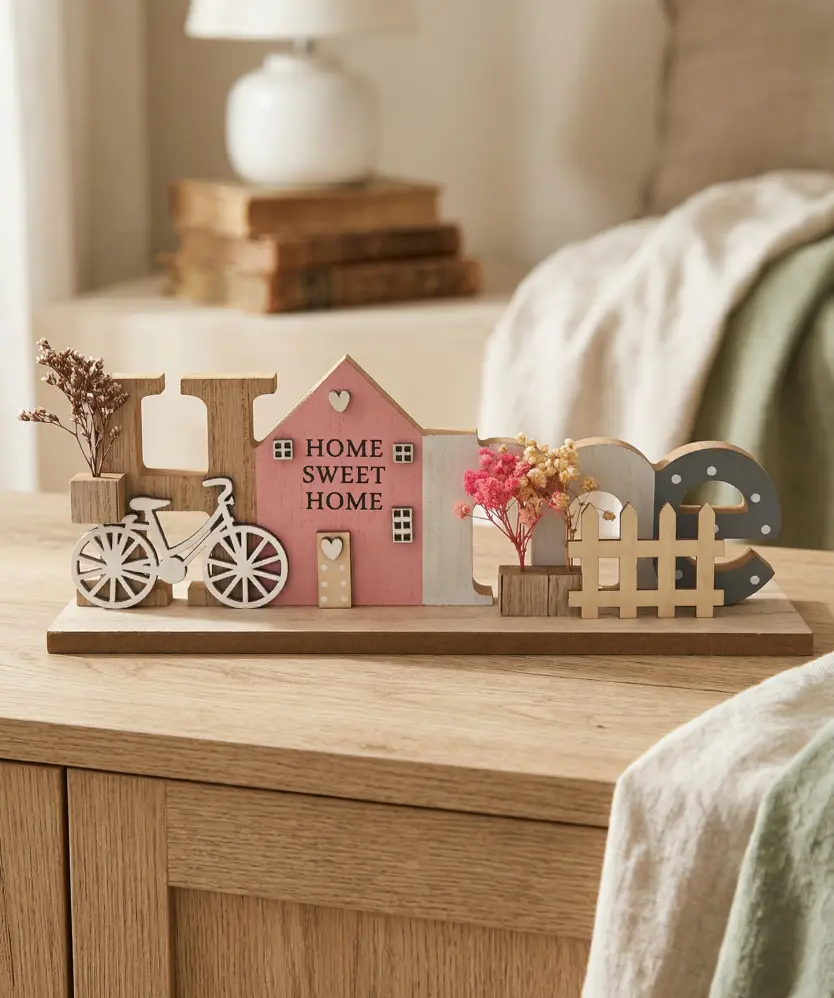Deko-Schriftzug mit Accessoires, rosa/naturfarben