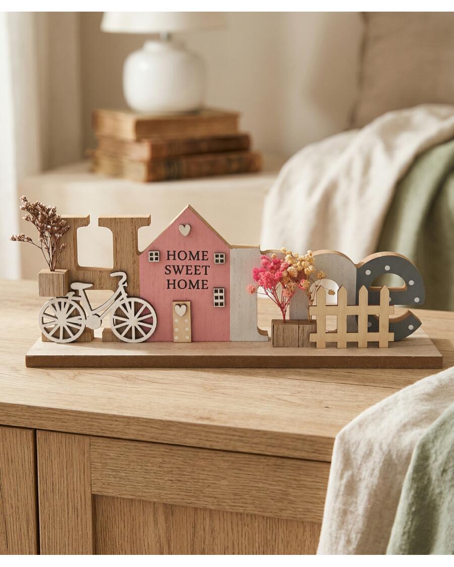 Deko-Schriftzug mit Accessoires, rosa/naturfarben