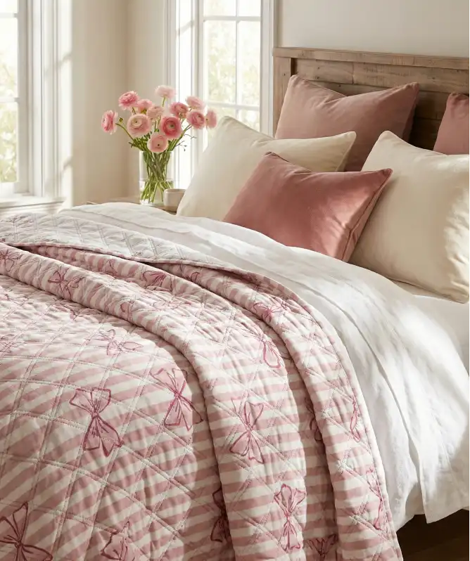 Samt-Tagesdecke mit romantischem Muster