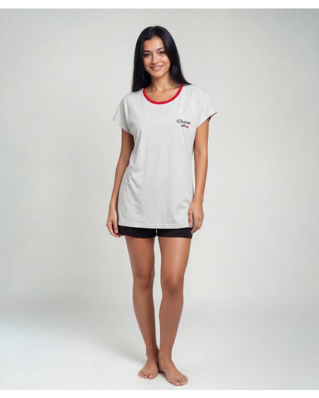 Pyjama court femme, gris chiné (KiK Kurzer Pyjama (grau melange)) — KiK, produit allemand authentique au Maroc