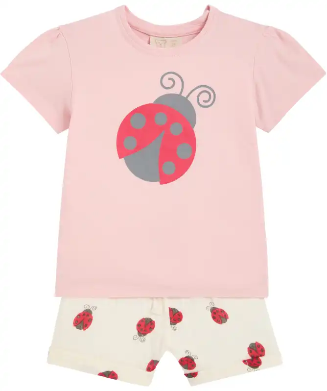 Babt T-shirt + mousseline broekje met lieveheerstbeestje