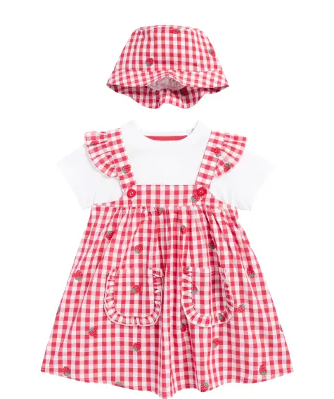 Fischerhut + Latzkleid + T-Shirt Erdbeeren