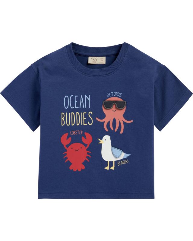 تيشيرت بطبعة حيوانات بحرية وزخرفة مضافة للرضيع، أزرق (KiK T-Shirt mit maritimem Tierprint und Applikation (blau)) — KiK, منتج ألماني أصلي في المغرب