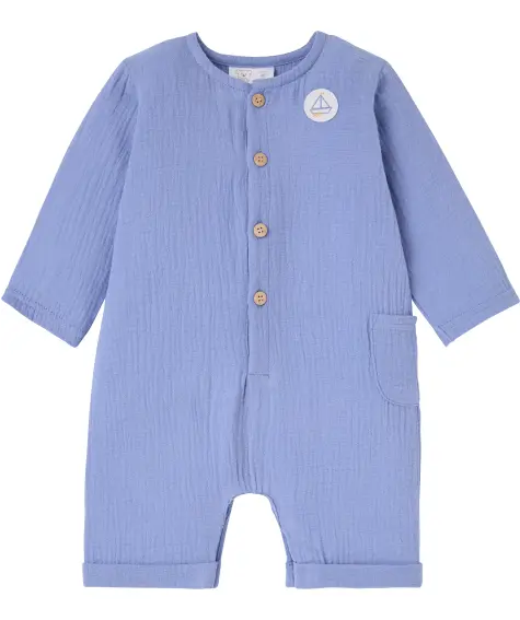 Blauer Musselin-Strampler