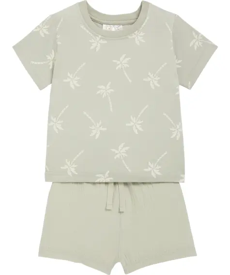 Baby T-shirt + mousseline korte broek palmbomen