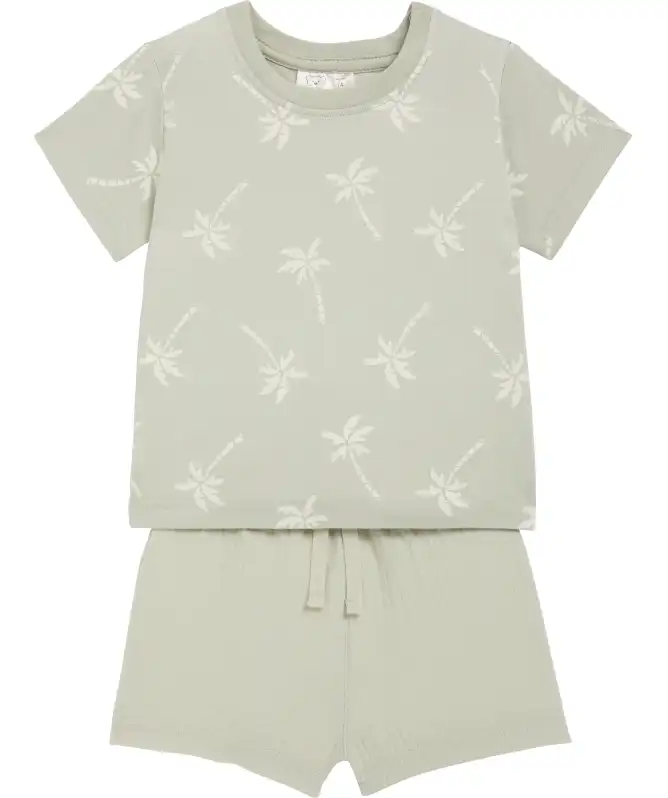 Baby T-shirt + mousseline korte broek palmbomen