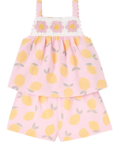 Musselin-Top + Shorts Zitronen