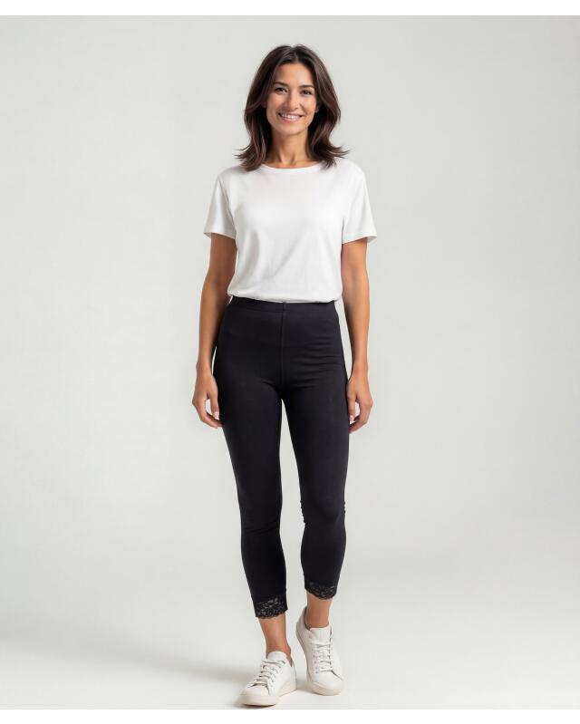 Leggings with lace hem for women, black — KiK, authentic German product in Morocco