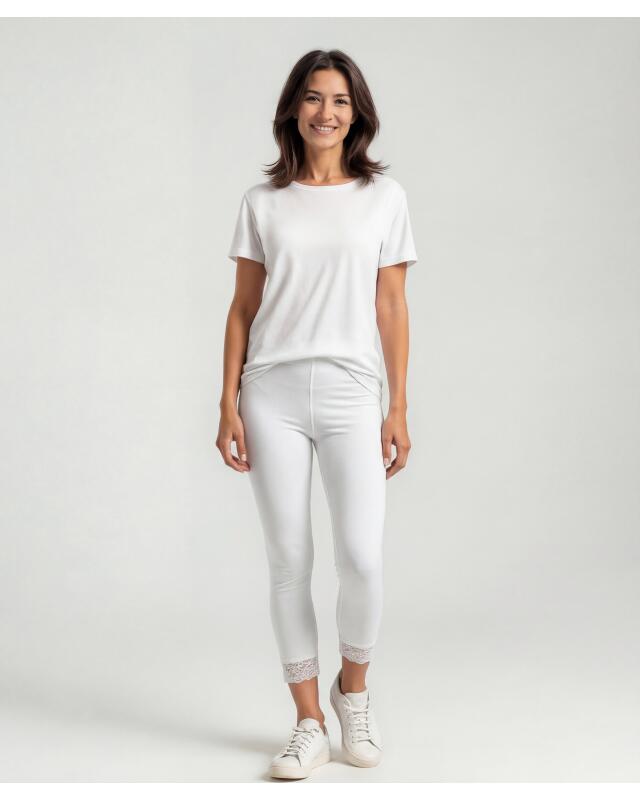Leggings with lace hem for women, white — KiK, authentic German product in Morocco