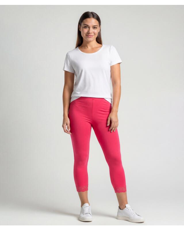 Leggings with lace hem for women, hot pink — KiK, authentic German product in Morocco