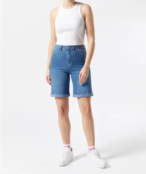 Denim short met omslag
