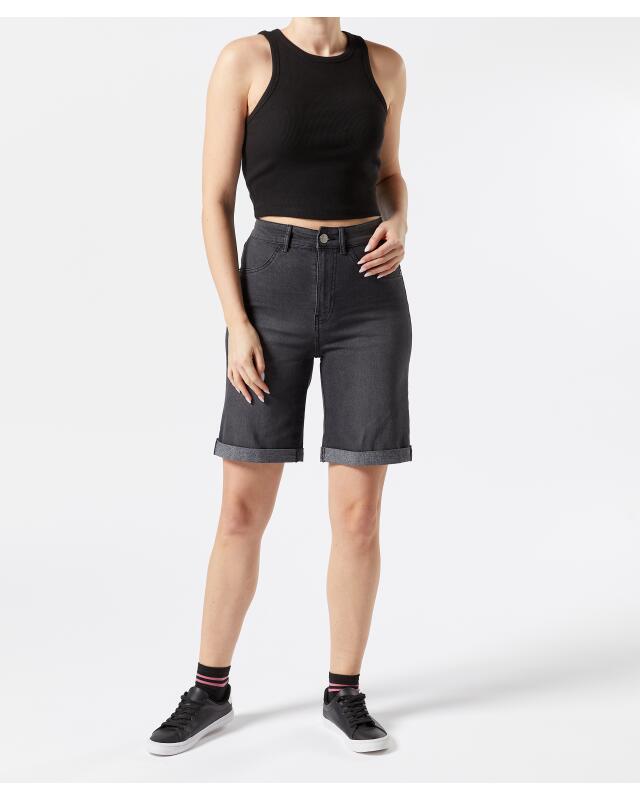 Short en jean à revers femme, jean noir (KiK Jeans-Shorts mit Umschlag (Denim black)) — KiK, produit allemand authentique au Maroc