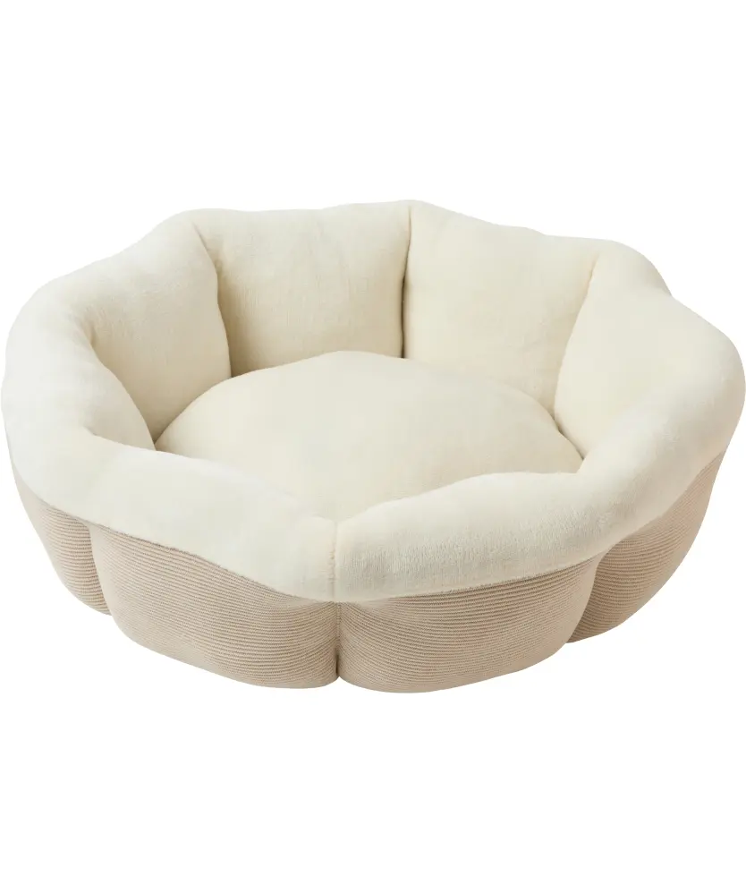 Rundes Heimtierbett Cord und Fleece, Beige