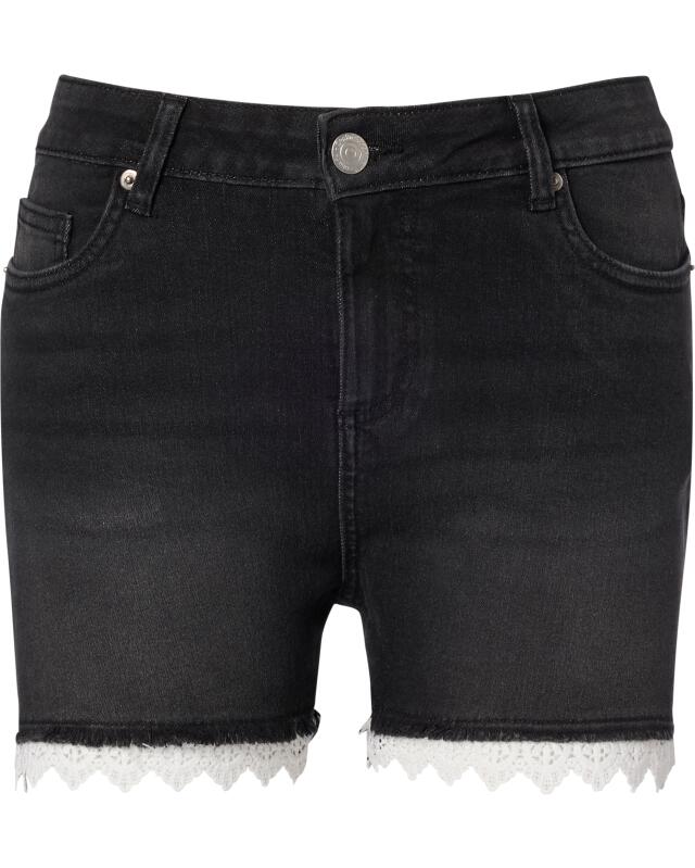 Short en jean à dentelle femme, jean noir (KiK Jeans-Shorts mit Spitze (Denim black)) — KiK, produit allemand authentique au Maroc