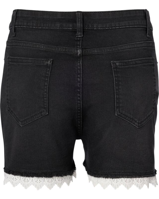 Short en jean à dentelle femme, jean noir (KiK Jeans-Shorts mit Spitze (Denim black)) — KiK, produit allemand authentique au Maroc