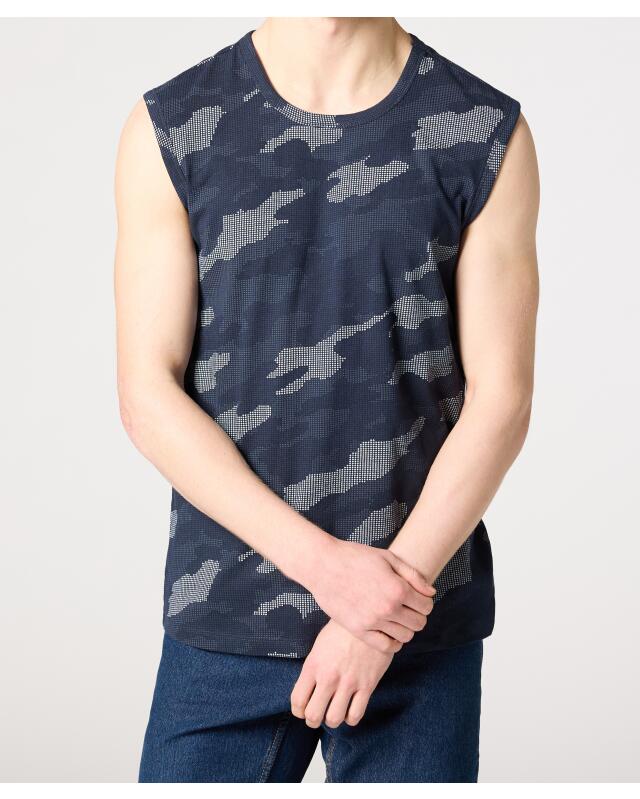 Débardeur camouflage homme, bleu marine imprimé — KiK, produit allemand authentique au Maroc