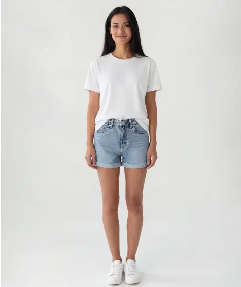 Mom-Jeans-Shorts mit Umschlag