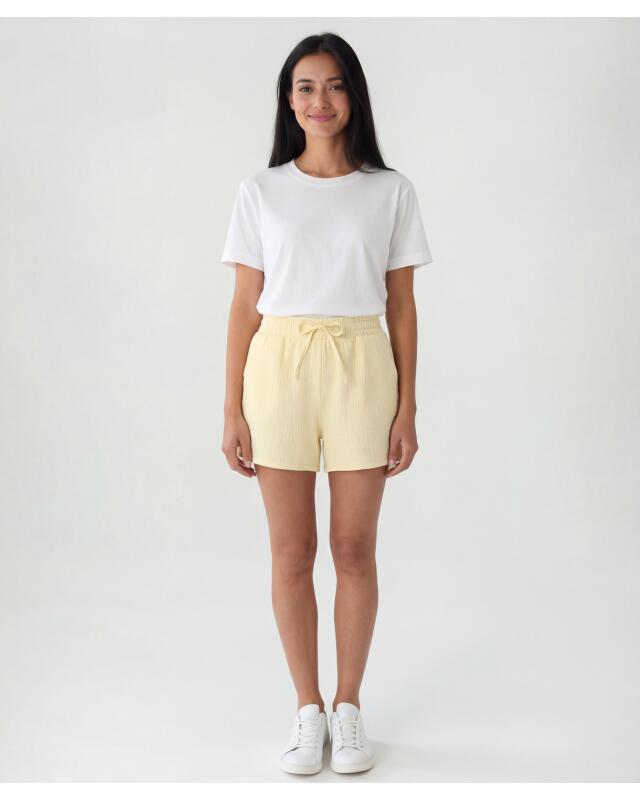 Short en mousseline de coton femme, jaune clair (KiK Musselin-Shorts aus Baumwolle (hellgelb)) — KiK, produit allemand authentique au Maroc
