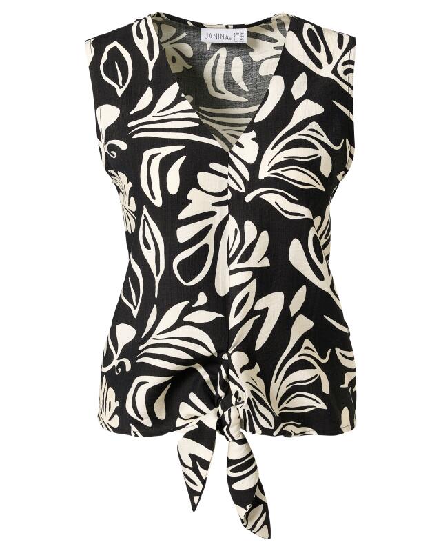 Top façon chemisier à détail noué femme, noir/blanc (KiK Blusentop mit Knotendetail (schwarz/weiß)) — KiK, produit allemand authentique au Maroc