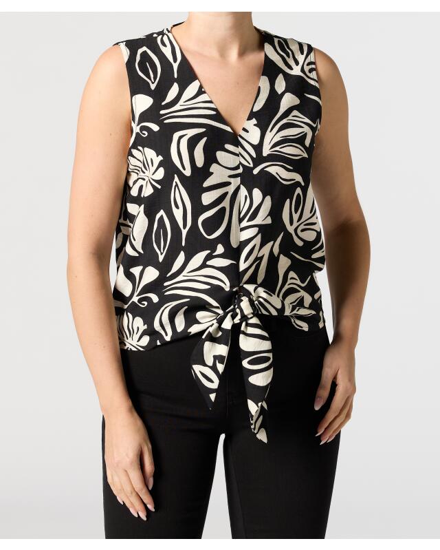 Top façon chemisier à détail noué femme, noir/blanc (KiK Blusentop mit Knotendetail (schwarz/weiß)) — KiK, produit allemand authentique au Maroc