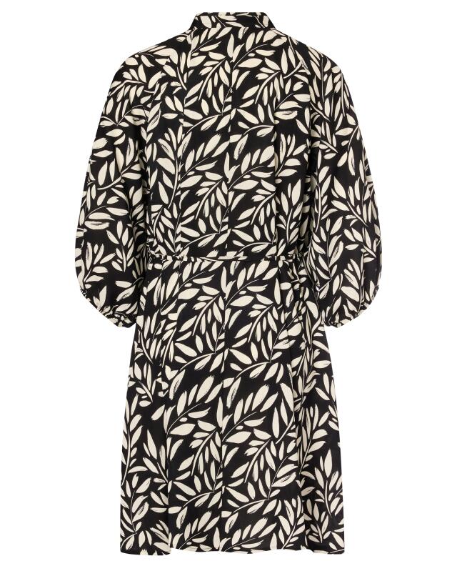 Robe chemisier à motif feuilles femme, noir/blanc (KiK Blusenkleid mit Blattmuster (schwarz/weiß)) — KiK, produit allemand authentique au Maroc