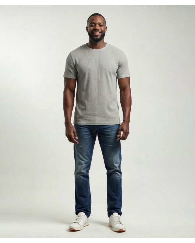 Waffle-texture T-shirt for men, grey (KiK T-Shirt mit Waffelstruktur (grau)) — KiK, authentic German product in Morocco