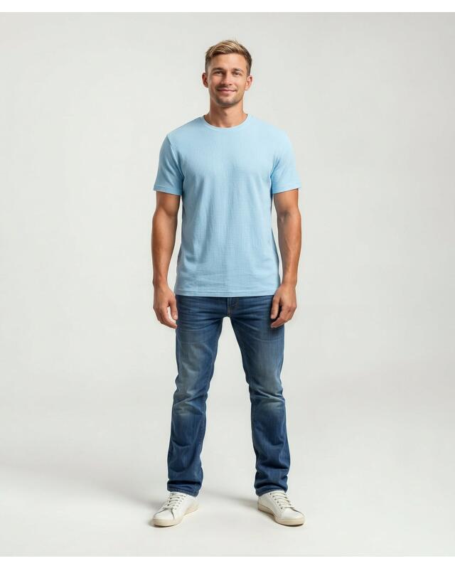 Waffle-texture T-shirt for men, light blue (KiK T-Shirt mit Waffelstruktur (hellblau)) — KiK, authentic German product in Morocco