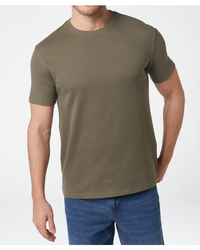 T-shirt effet gaufré homme, kaki (KiK T-Shirt mit Waffelstruktur (Khaki)) — KiK, produit allemand authentique au Maroc