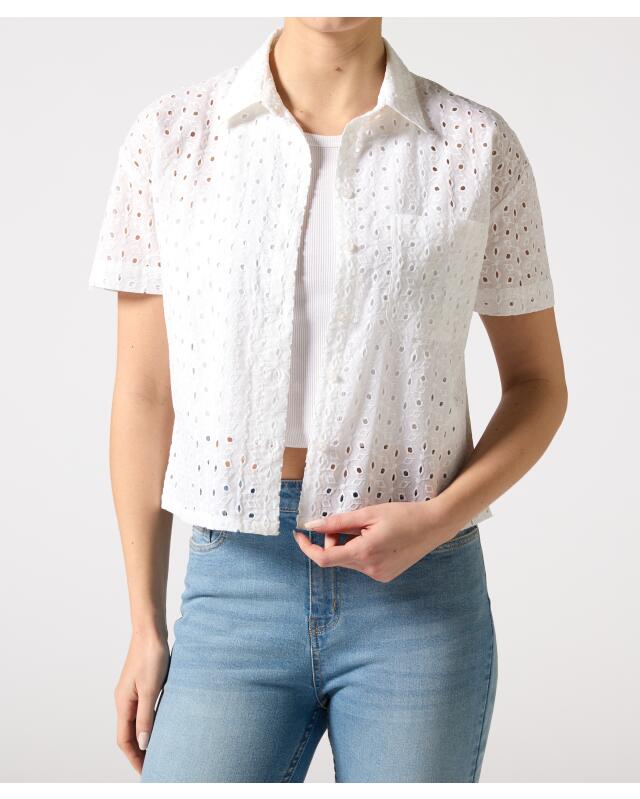 Short-sleeve blouse with eyelet pattern for women, white — KiK, authentic German product in Morocco