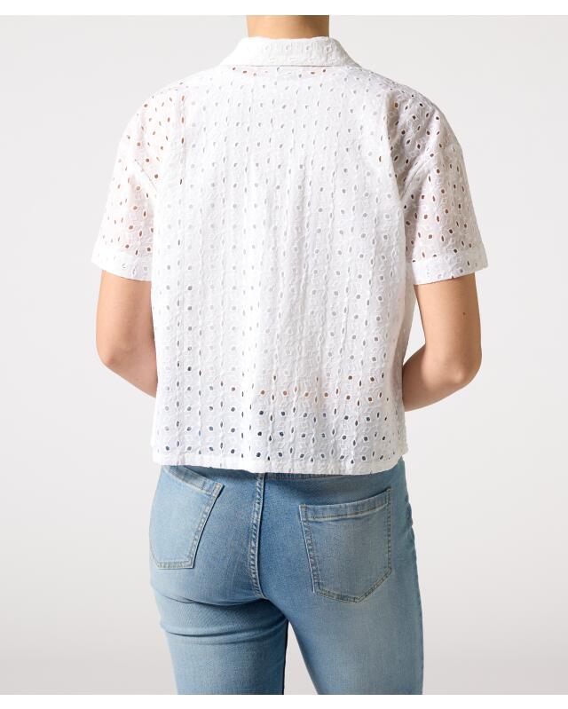 Short-sleeve blouse with eyelet pattern for women, white (KiK Kurzarmbluse mit Lochmuster (weiß)) — KiK, authentic German product in Morocco
