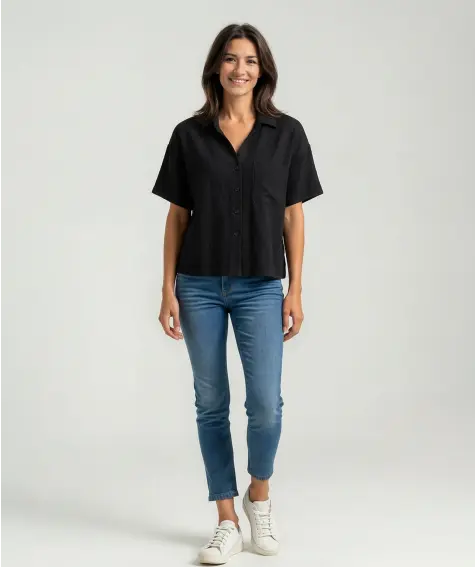Blouse met korte mouwen en linnen