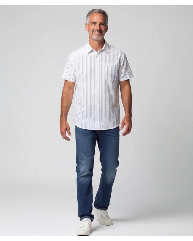 Seersucker shirt with button placket for men, grey striped — KiK, authentic German product in Morocco