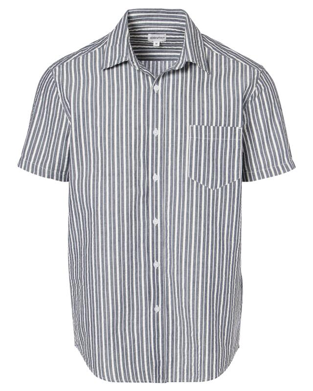 Seersucker shirt with button placket for men, navy/white — KiK, authentic German product in Morocco