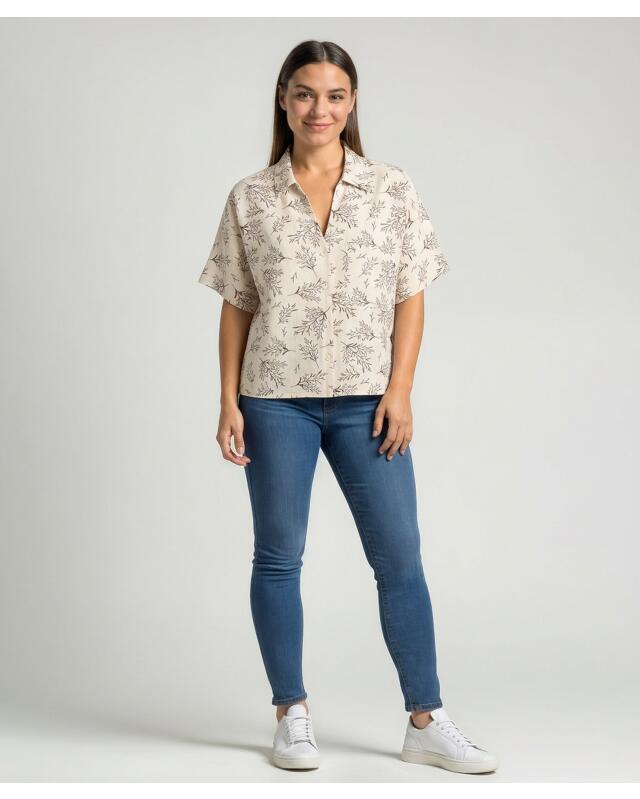 Linen-blend blouse for women, black/beige — KiK, authentic German product in Morocco