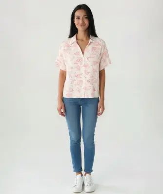 Blouse met korte mouwen en linnen