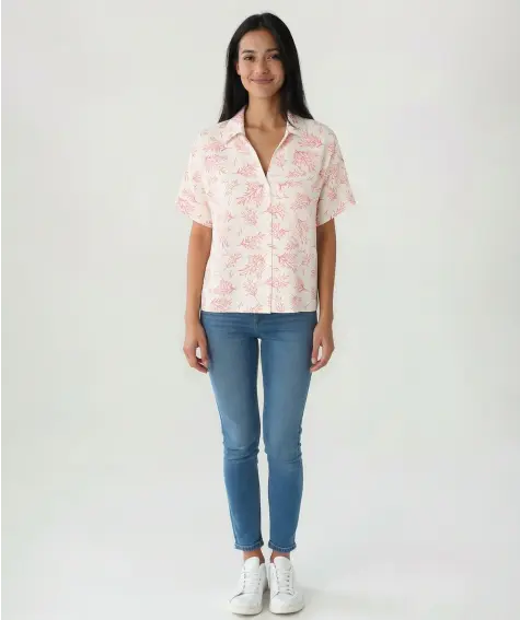 Blouse met korte mouwen en linnen