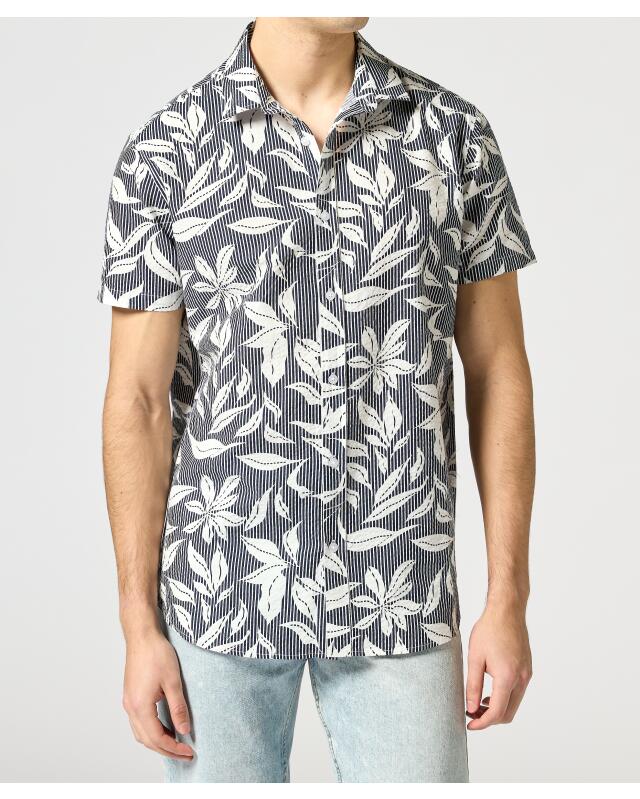 Chemise en seersucker homme, bleu marine imprimé — KiK, produit allemand authentique au Maroc