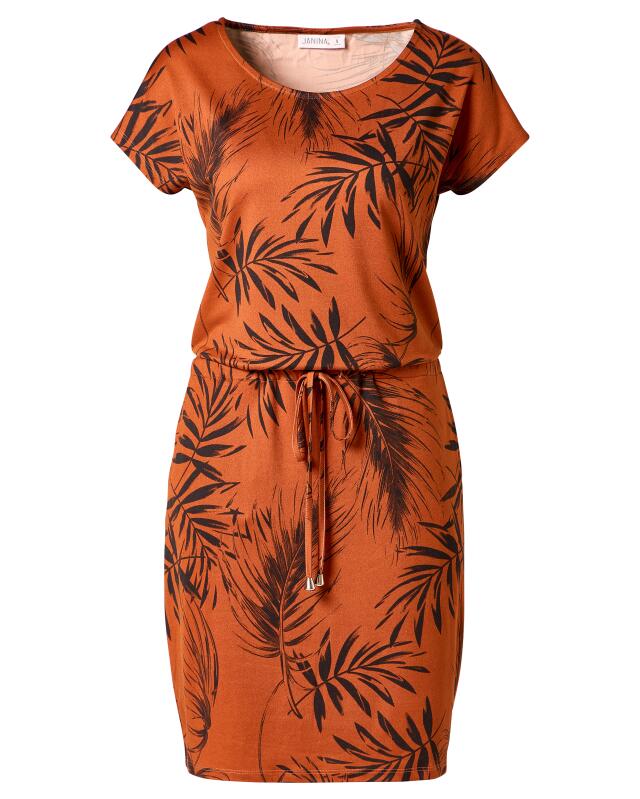 Robe à motif d'été femme, marron/noir (KiK Kleid mit sommerlichem Muster (braun/schwarz)) — KiK, produit allemand authentique au Maroc
