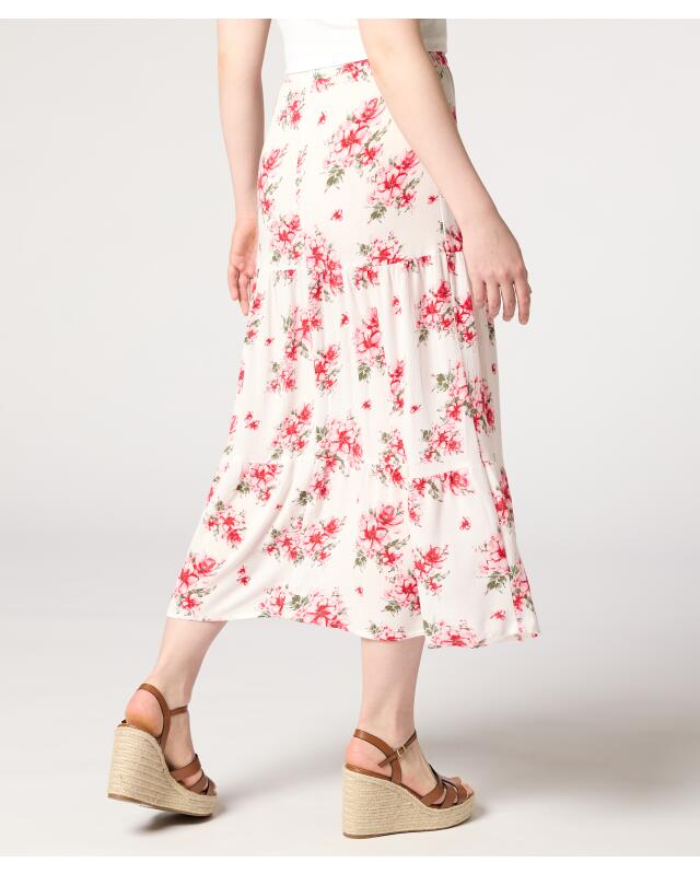 Tiered midi skirt for women, floral print (KiK Midirock mit Stufenschnitt (Blumendruck)) — KiK, authentic German product in Morocco