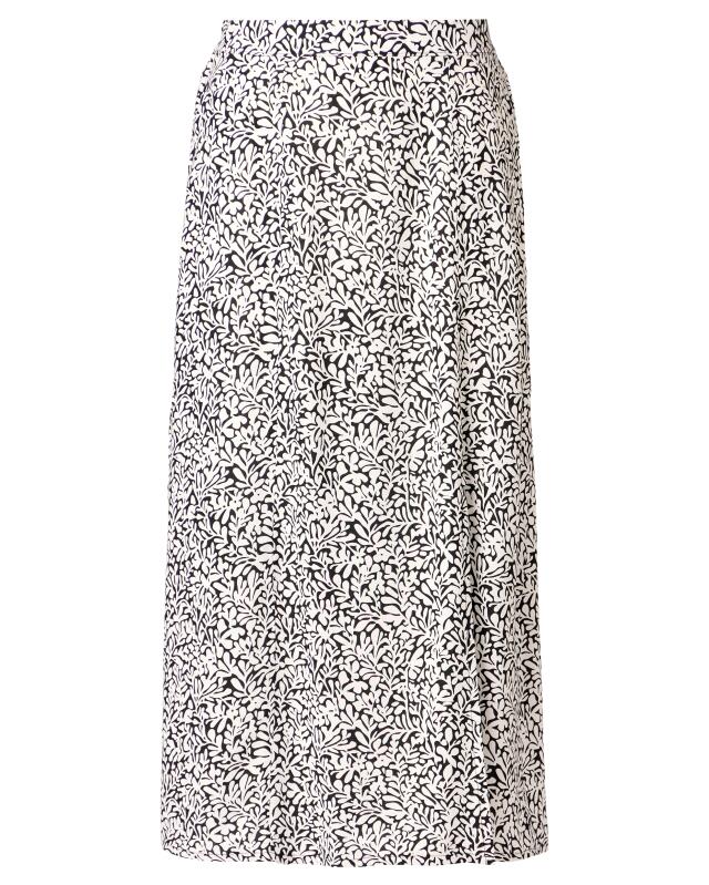 Midi skirt with long slit for women, black printed (KiK Midirock mit langem Schlitz (schwarz bedruckt)) — KiK, authentic German product in Morocco