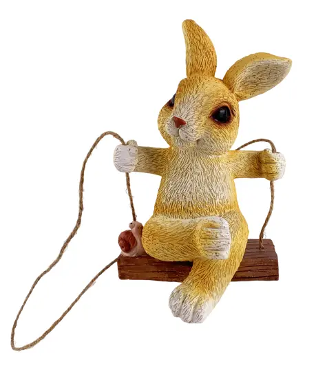 Gartenfigur Hase auf Schaukel