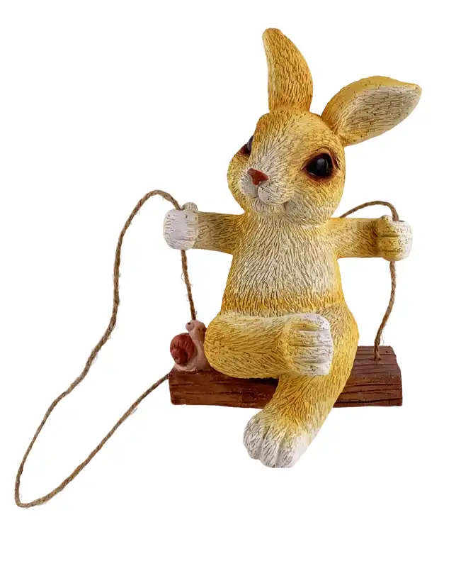 Gartenfigur Hase auf Schaukel