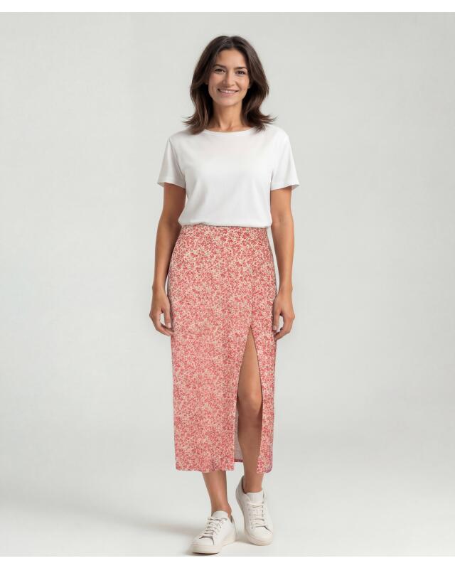 Midi skirt with long slit for women, floral print — KiK, authentic German product in Morocco