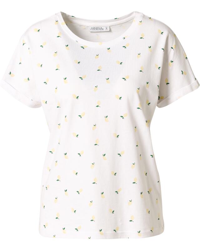 تيشيرت بأكمام مطوية للنساء، أبيض مطبوع (KiK T-Shirt mit umgeschlagenen Ärmeln (weiß bedruckt)) — KiK, منتج ألماني أصلي في المغرب