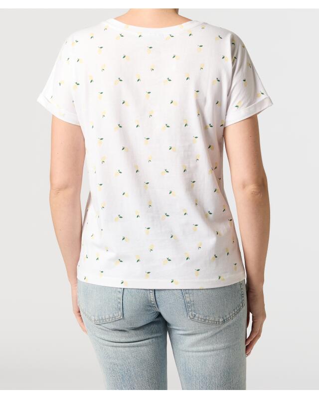 تيشيرت بأكمام مطوية للنساء، أبيض مطبوع (KiK T-Shirt mit umgeschlagenen Ärmeln (weiß bedruckt)) — KiK, منتج ألماني أصلي في المغرب