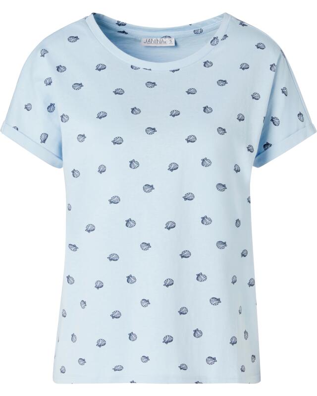 T-shirt à manches retroussées femme, bleu clair imprimé (KiK T-Shirt mit umgeschlagenen Ärmeln (hellblau bedruckt)) — KiK, produit allemand authentique au Maroc