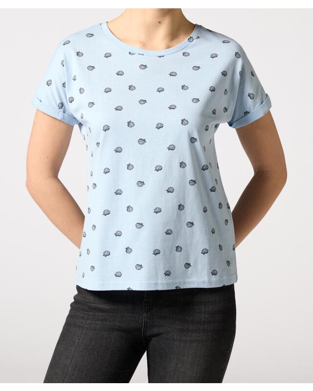 T-shirt à manches retroussées femme, bleu clair imprimé (KiK T-Shirt mit umgeschlagenen Ärmeln (hellblau bedruckt)) — KiK, produit allemand authentique au Maroc