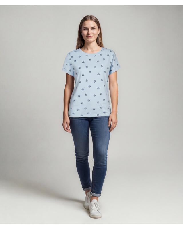 T-shirt à manches retroussées femme, bleu clair imprimé (KiK T-Shirt mit umgeschlagenen Ärmeln (hellblau bedruckt)) — KiK, produit allemand authentique au Maroc