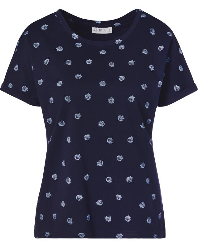 T-shirt à manches retroussées femme, bleu marine imprimé (KiK T-Shirt mit umgeschlagenen Ärmeln (dunkelblau bedruckt)) — KiK, produit allemand authentique au Maroc