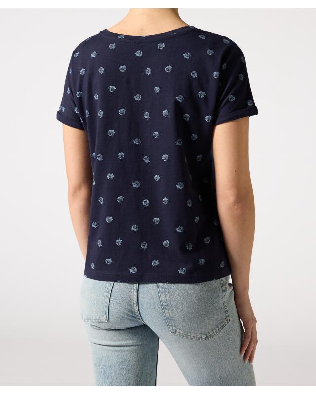 T-shirt à manches retroussées femme, bleu marine imprimé (KiK T-Shirt mit umgeschlagenen Ärmeln (dunkelblau bedruckt)) — KiK, produit allemand authentique au Maroc